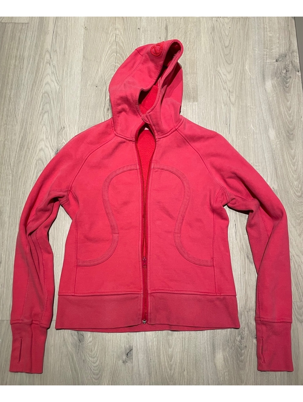 Lululemon Vintage Scuba Pink Fitted Full Zip Hoodie Jacket Thumbholes